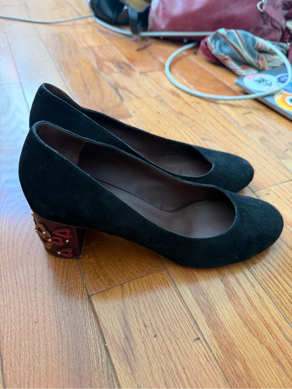 Black Suede Block Heel Pumps